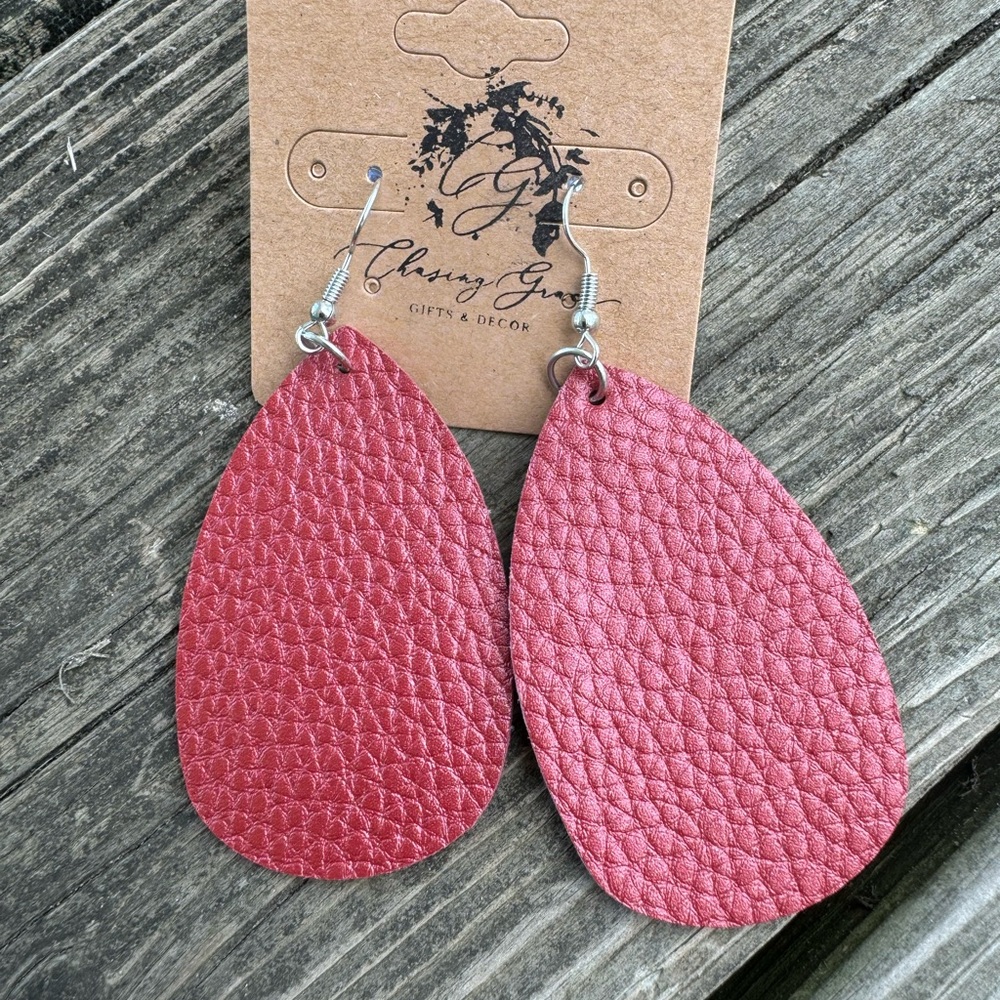 Red Leather Teardrop Earrings